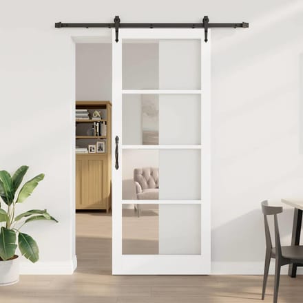 vidaXL - Schuifdeur - 93 - x - 232 - cm - Massief - grenenhout - en - glas - Wit