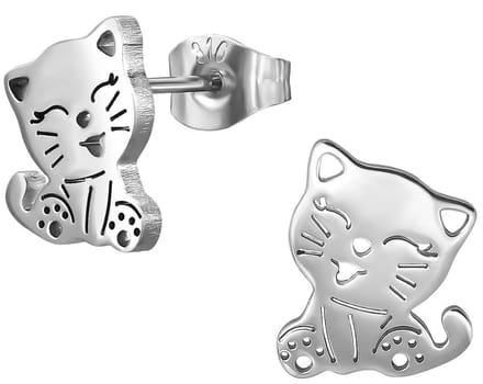 CS Joy - kat poes oorbellen - Chirurgisch staal - oorknoppen - 9.5 x 12 mm