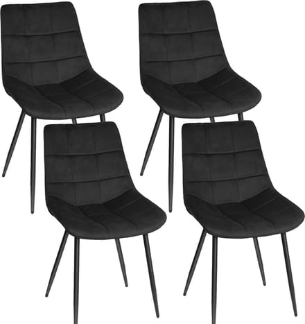 PIPIPOXER-Eetkamerstoel - Set Van 4 -metalen poten+flanel, zwart