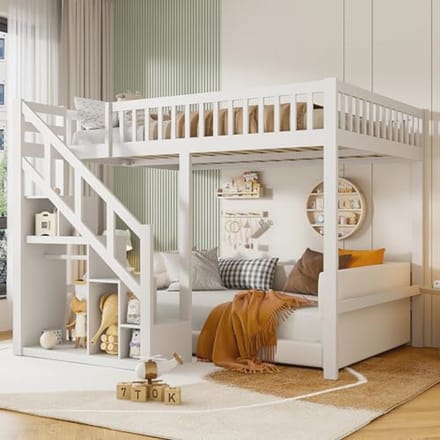 Stapelbed 90 x 200 cm met Trap en Opbergvak - Kinderbed met Valbescherming