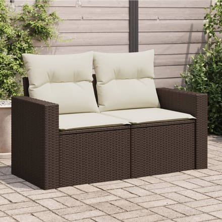 vidaXL - Tuinbank - 2-zits - met - kussens - poly - rattan - bruin