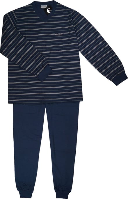 Gentlemen Heren Pyjama single jersey met V-hals Navy gestreept - maat M