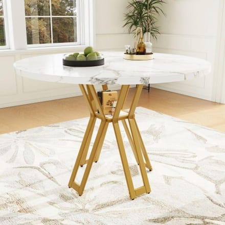 Ronde eettafel - MUVOE - 100x100 cm - Goudkleurig gemarmerd MDF - 4 personen - Elegant