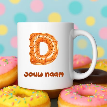Mok - Donut letter D – Gepersonaliseerd met naam – Grappige Mokken