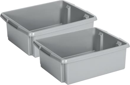 Sunware Opslagbox Nesta - 2x - kunststof - 17L - grijs - 45 x 36 x 14 cm - stapelbaar