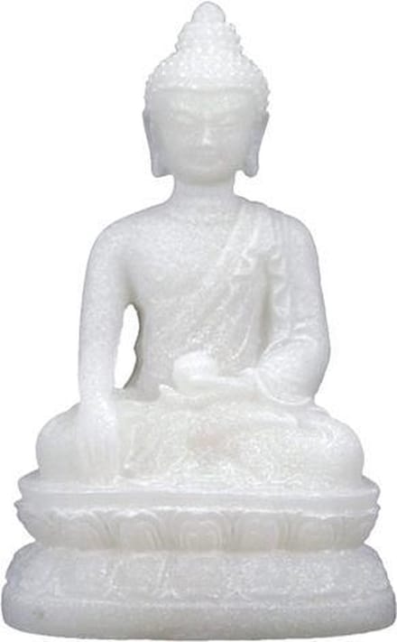Boeddhabeeldje Shakyamuni Mudra - 8,5 cm - Witte Albast - Polyresin