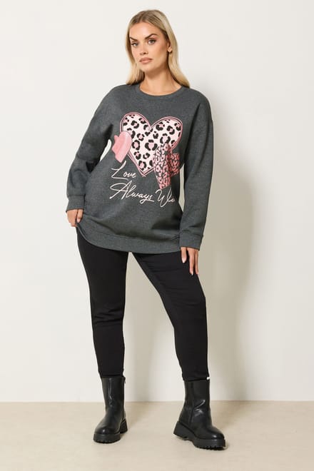 Yours Grey 'Love Always' Glitter Hart Sweatshirt Size 44