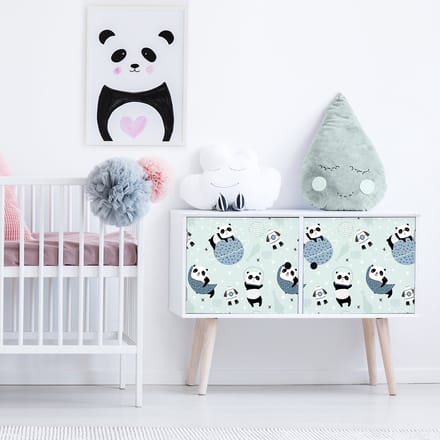 Kindermeubelsticker met panda's op de maan, 40 x 60 cm