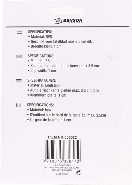 Benson Tafelkleedklemmen - roestvrij staal - verend - set van 12 stuks