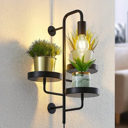 Lindby - wandlamp - 1licht - Staal - H: 50 cm - E27 - zwart mat