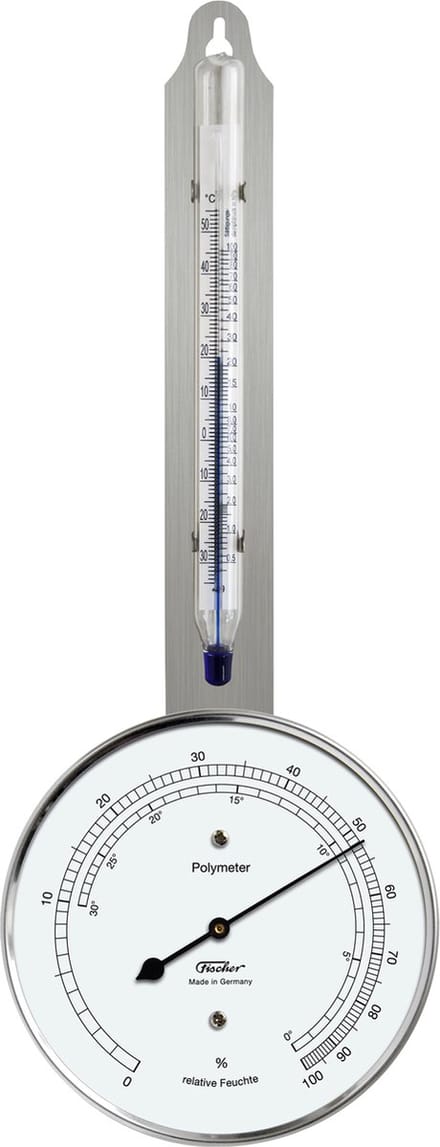 Fischer - Polymeter 115 - Ø103 mm RVS - Haarhygrometer & Glasthermometer - Dauwpuntbepaling