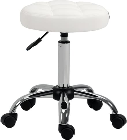 HOMCOM-Rollhocker-Kunstleder, Stahl-Ø35,5 x 51-67H cm-Weiß
