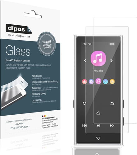 dipos – 2x Matte Pantserfolie geschikt voor AGXOV D50 MP3-Player | 9H Screenprotector
