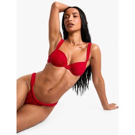 boohoo Dames Petite Swimwear Essentials Balkon Bikini Top | Red | Maat: 32B
