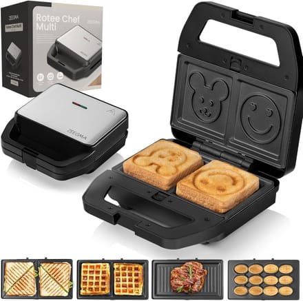 Multifunctioneel 5-in-1 Toaster voor Tosti's, Wafels en Grillgerechten - 800W, Compact Ontwerp