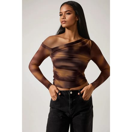 Asymmetrische Kraag Tulle Blouse
