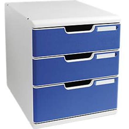 Exacompta MODULO A4-ladebox blauw, 3 laden gesloten A4/A4+, stofdicht, stil, veiligheidsstop Leg vragen uit