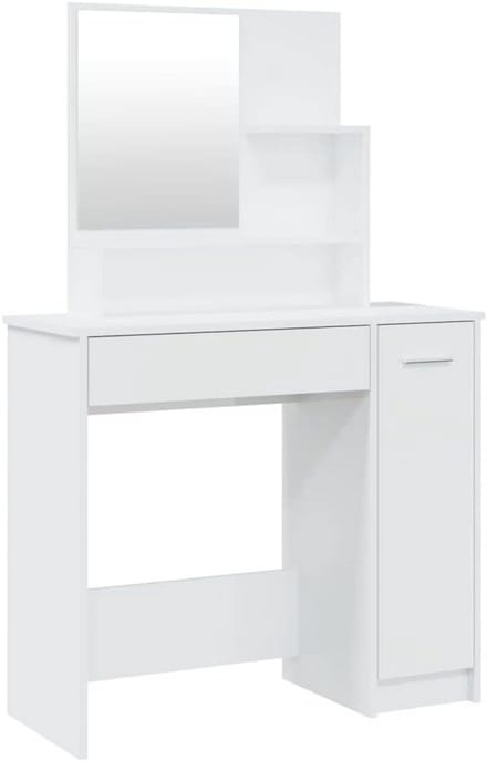 Kaptafel met Spiegel en Opbergruimte voor Slaapkamer, Glanzend Wit