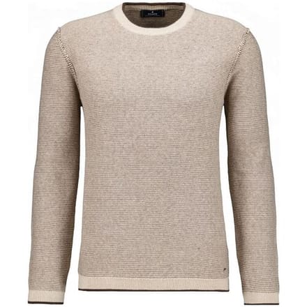 Ragman Trui Round Neck Cotton Cashmere Bicolor Stripe Knit Beige Melange / male