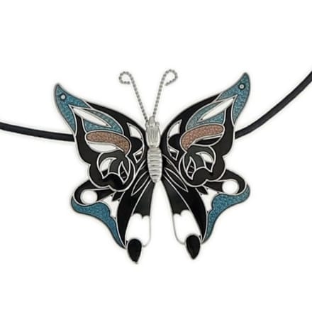 Behave - Ketting - Dames - Emaille Vlinder - Zwart - 42 cm (+ 6 cm verlengketting)