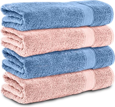 Komfortec Handdoekenset 4x Badhanddoek 70x140 cm - 100% Katoen - Rosa-Hellblau