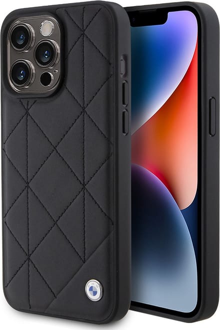 iPhone 15 Pro Max Backcase hoesje - BMW - Effen Zwart - Leer