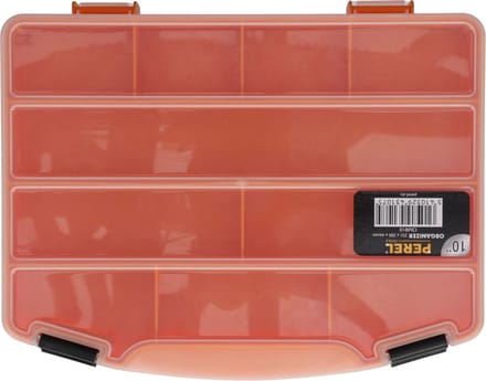 Perel assortimentsdoos, 10 vaste compartimenten, transparant deksel, stapelbaar, 251 x 200 x 44 mm, geel/zwart