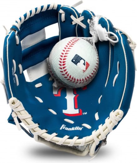Franklin 9,5 Inch Jeugd MLB Handschoen en Ballen Set Team Rangers