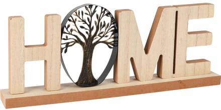 Dekoratief | Deco 'Home' m/levensboom, naturel/zwart, hout, 37x5x15cm | A255461