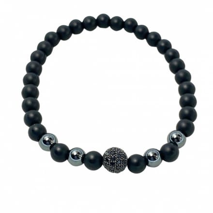 Armband -zwart- strass- bol -18 cm - Charme Bijoux