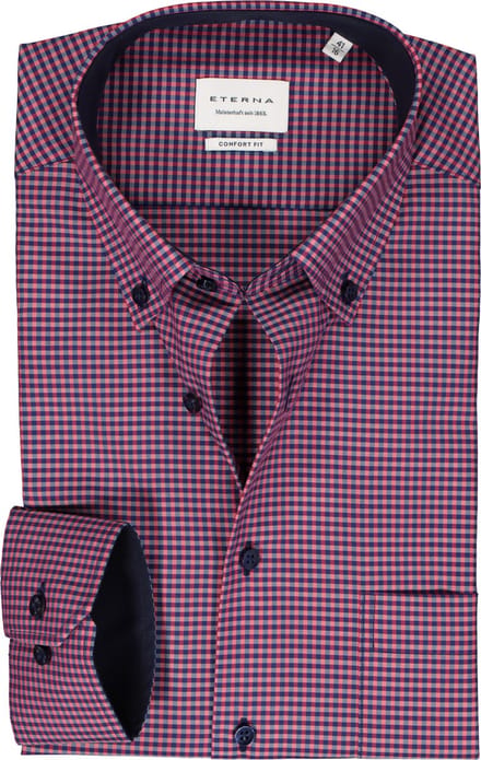ETERNA comfort fit overhemd - popeline - roze geruit (contrast) - Strijkvrij - Boordmaat: 41