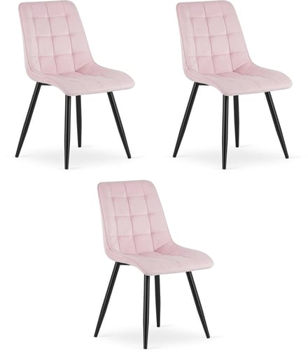 Set van 3 eetkamerstoelen SPLIT - Lichtroze fluweel - Zwarte metalen poten - Modern design