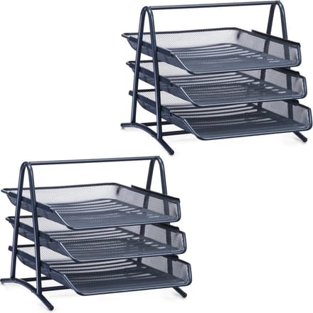 Zeller Brievenbak - 2x - draadmetaal - antraciet - bureau organizer - 35 x 27 cm - postbakjes