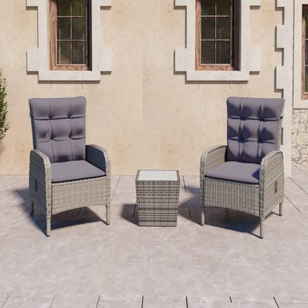 vidaXL - 3-delige - Bistroset - poly - rattan - en - glas - grijs