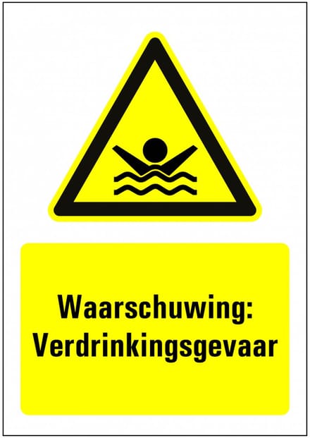 Verdrinkingsgevaar sticker met tekst 297 x 420 mm