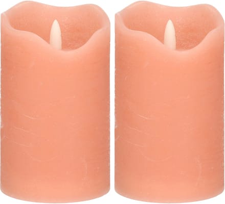 Stern Fabrik LED kaars/stompkaars - 2x - roze - D7,5 x H12,5 cm - timer - 3D vlam