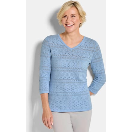 Lichte tricot pullover met ajourpatroon - lichtblauw - Gr. 52 van Goldner Fashion