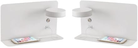 Set van 2 LED wandlampen met planchet, draaibare verlichting en usb aansluiting wit