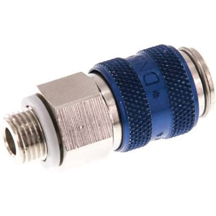 Vernikkeld Messing DN 5 Blauw Luchtkoppeling Snelkoppeling G 1/8 inch Buitendraad Double Shut-Off - CLS5-M-BN-BLU-SV-018