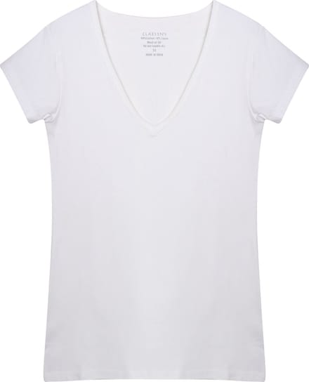 Claesen's® - Dames V-Neck T-Shirt SS - Wit - 95% Katoen - 5% Lycra