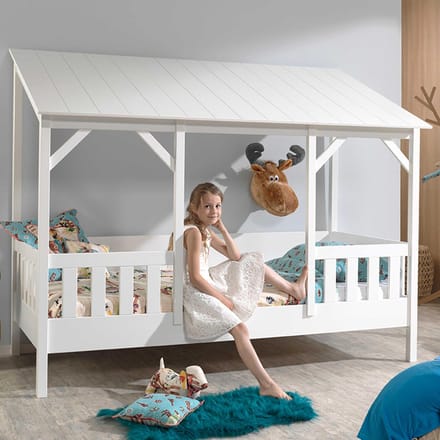 Vipack Bed HuisBed inclusief vensterbanken en heel dak - 90 x 200 cm - wit