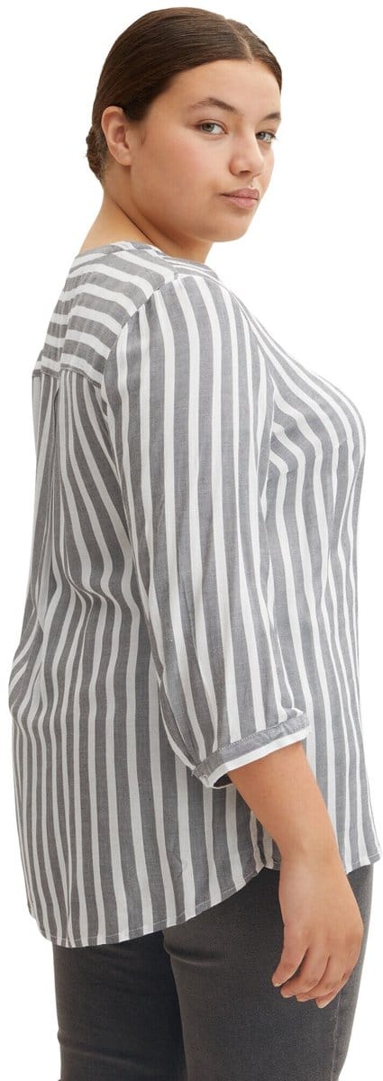 Tom Tailor - Plus Size - Henley-blouse met streepmotief - Maat 52 - offwhite navy vertical stripe