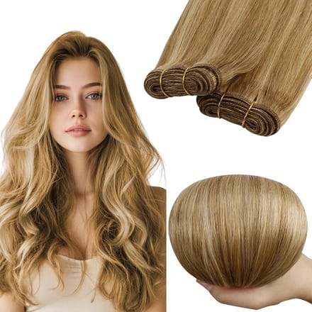 Weft Haarverlenging 100 Gram Donkerblond/Goudblond Strepen 40 cm Menselijk Haar
