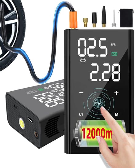 Accuplopper met 12000 mAh - Draagbare 150 psi luchtpomp met manometer voor auto en fiets
