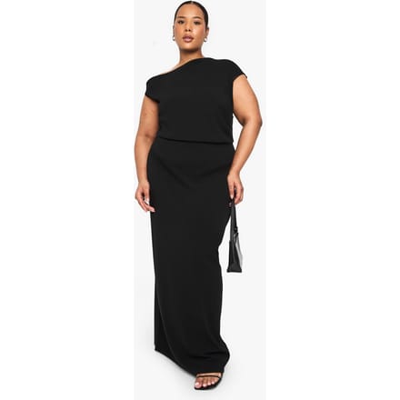 boohoo Dames PLUS GERAAFFELDE ASYMmetrische MAXI-JURK | Black | Maat: 22