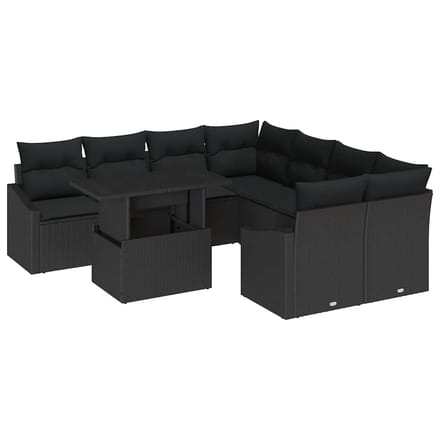 vidaXL - Tuinbank - Set - 9 - st - Zwart - poly - rattan