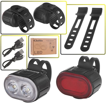Keltin Waterdichte fietsverlichtingsset - USB oplaadbaar - IPX4 - Meerdere lichtmodi