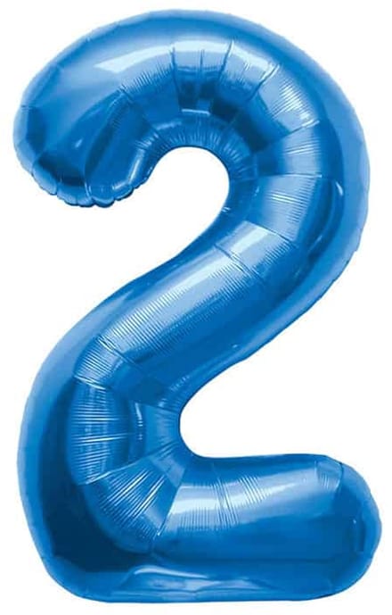 Folieballon Cijfer 2 Blauw - 86 cm