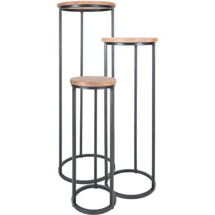Home67 Plantentafels sam rond set van 3 bruin mangohout