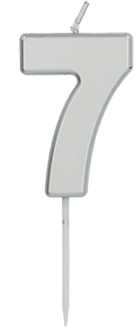 Folat - Kaars cijfer 7 zilverkleurig 5 cm